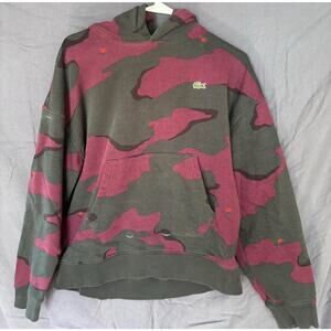 Lacoste Live Hoodie Men's Sz L Camo Pink Pullover Cotton Roses Sweatshirt